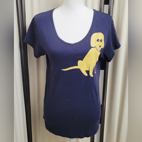 Cute Navy Blue Dog Graphic T-Shirt w/Rhinestone Collar | Size XL - Picture 2 of 7